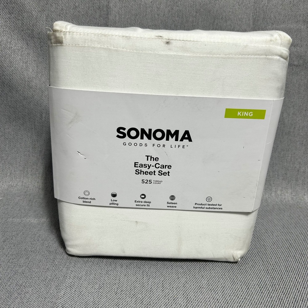 Sonoma Easy-Care Sheet Set King White 525 TC Cotton Blend 4pc Sateen